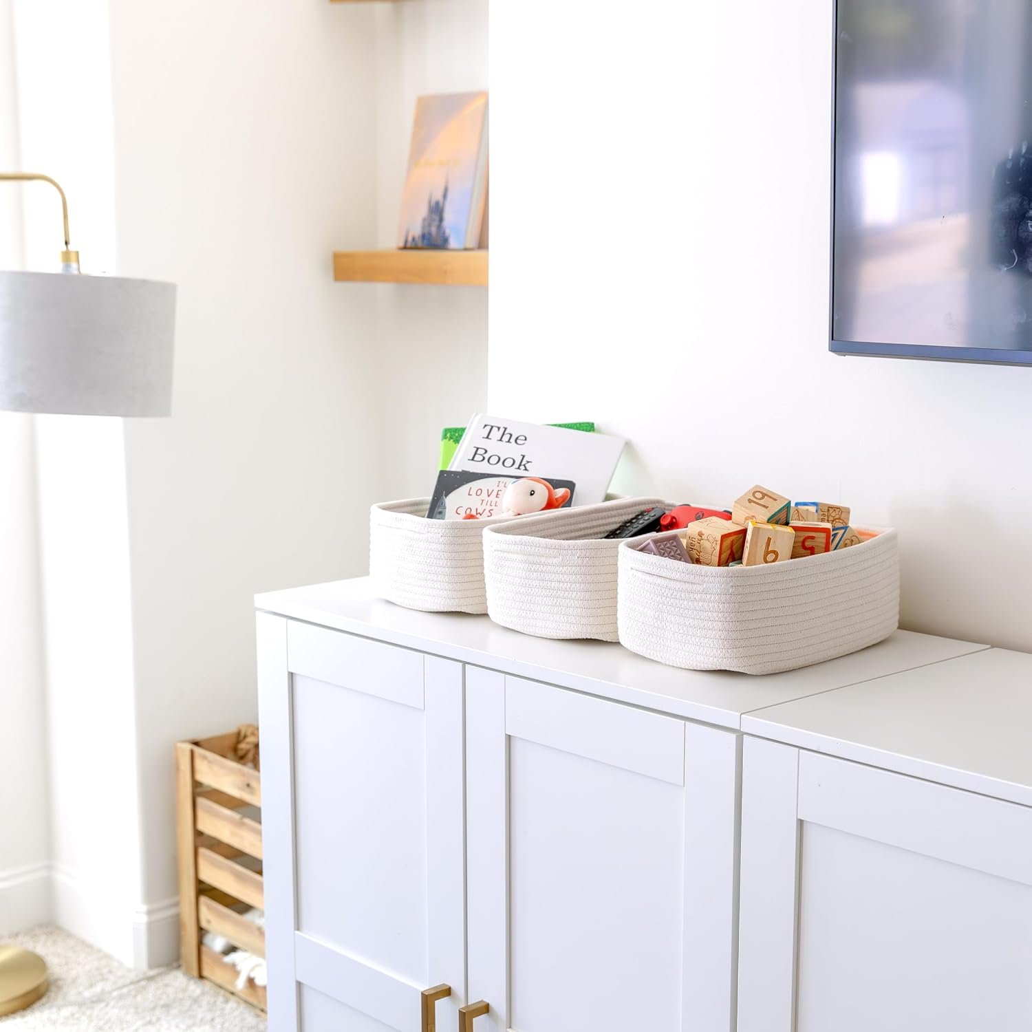 3-Pack White Cotton Rope Baskets