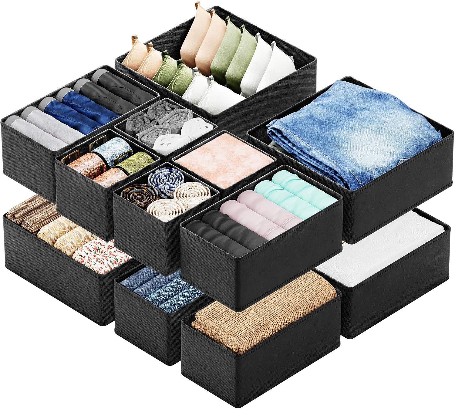 Twelve-Piece Fabric Drawer Bins